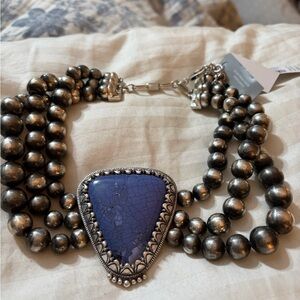 Chico's Silver and Purple Beaded Necklace